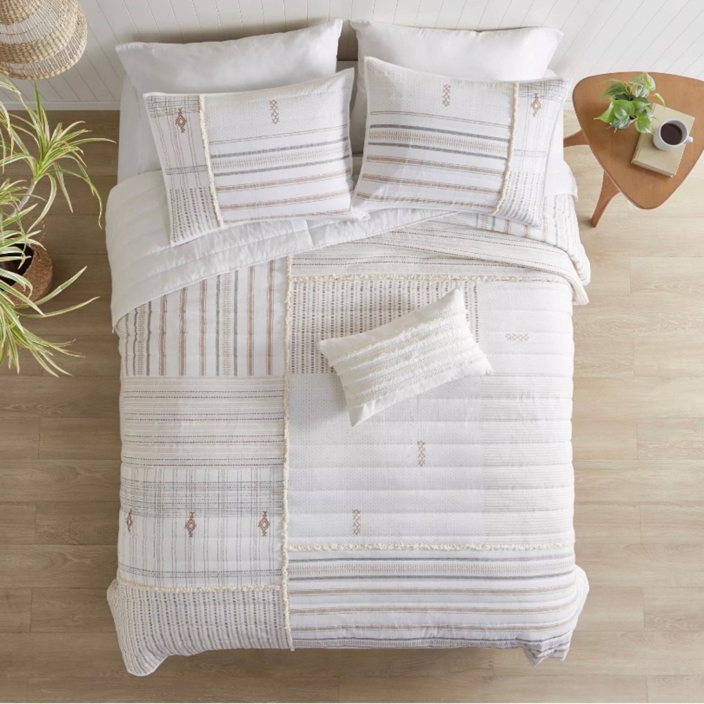INK+IVY Salar 3 Piece Printed 100% Cotton Quilt Set with Trims Full /Queen